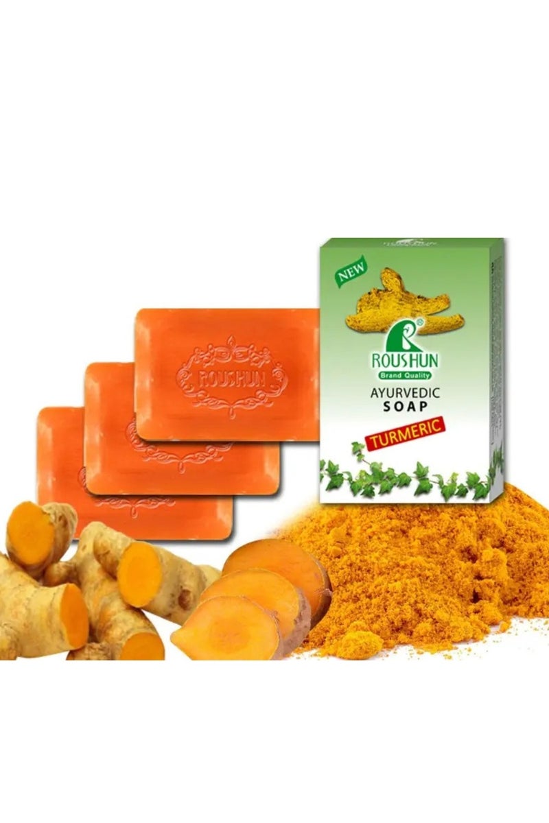 ROUSHUN 3 Pcs Ayurvedic Turmeric Soap for Face & Body Handmade Turmeric Facial Soap for Acne Dark Spots Face Cleansing Smooth Skin Moisturizing Soaps 3x75g - Image 4