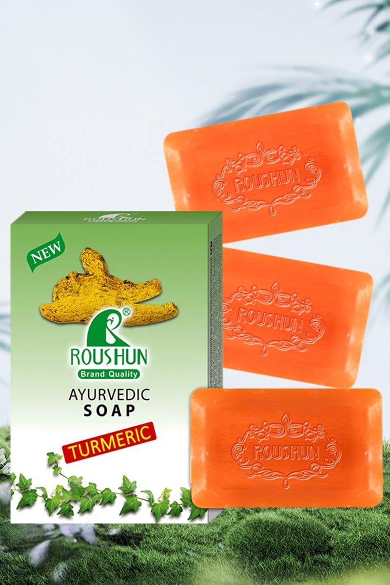ROUSHUN 3 Pcs Ayurvedic Turmeric Soap for Face & Body Handmade Turmeric Facial Soap for Acne Dark Spots Face Cleansing Smooth Skin Moisturizing Soaps 3x75g - Image 1