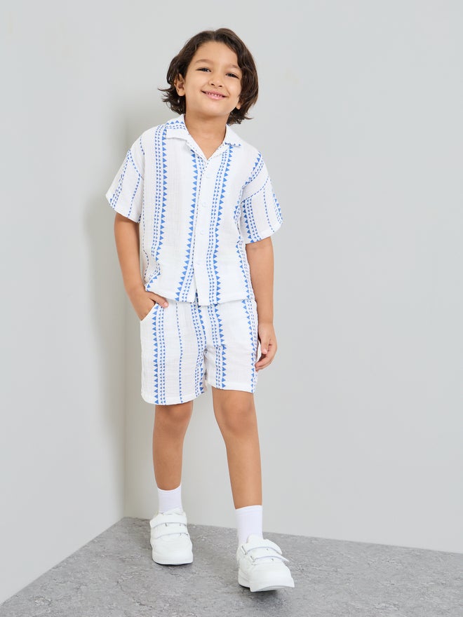Styli Boys Striped Resort Collar Shirt and Shorts Set - Image 1