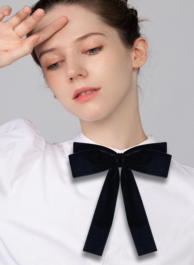 Izpack Long Velvet Bow Brooch Pre-Tied Bowknot Neck Tie Brooches Pin Fabric Ribbon Collar Lapel Pins Clip Dress Suit Shirts Bouquet Corsage Dainty Jewelry for Women Girls Wedding Birthday Prom Party (Black) - Image 2