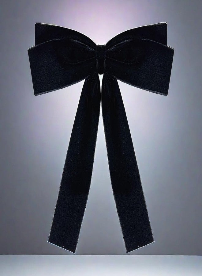 Izpack Long Velvet Bow Brooch Pre-Tied Bowknot Neck Tie Brooches Pin Fabric Ribbon Collar Lapel Pins Clip Dress Suit Shirts Bouquet Corsage Dainty Jewelry for Women Girls Wedding Birthday Prom Party (Black) - Image 4