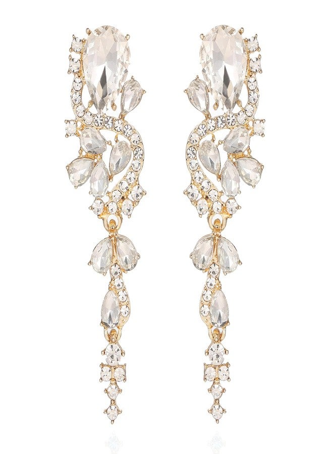 WanBigVa Bridal Wedding Earrings for Brides Bridesmaides Rhinestone Statement Drop Dangle Earrings Dangling Sparkly Crystal and Gold Long Chandelier Teardrop Earrings for Women Prom Party - Image 1