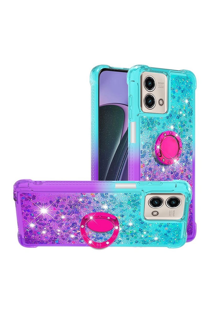 عام غطاء مناسب لهاتف Moto G Play 2025 - بتصميم متدرج الألوان مع قشرة رملية مقاومة للصدمات وغطاء مزود بحلقة حمل. - Image 1