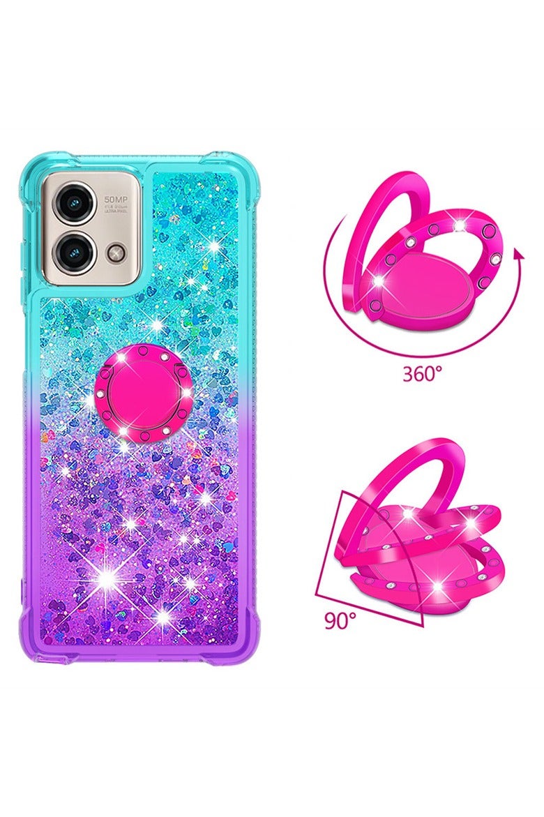 عام غطاء مناسب لهاتف Moto G Play 2025 - بتصميم متدرج الألوان مع قشرة رملية مقاومة للصدمات وغطاء مزود بحلقة حمل. - Image 2