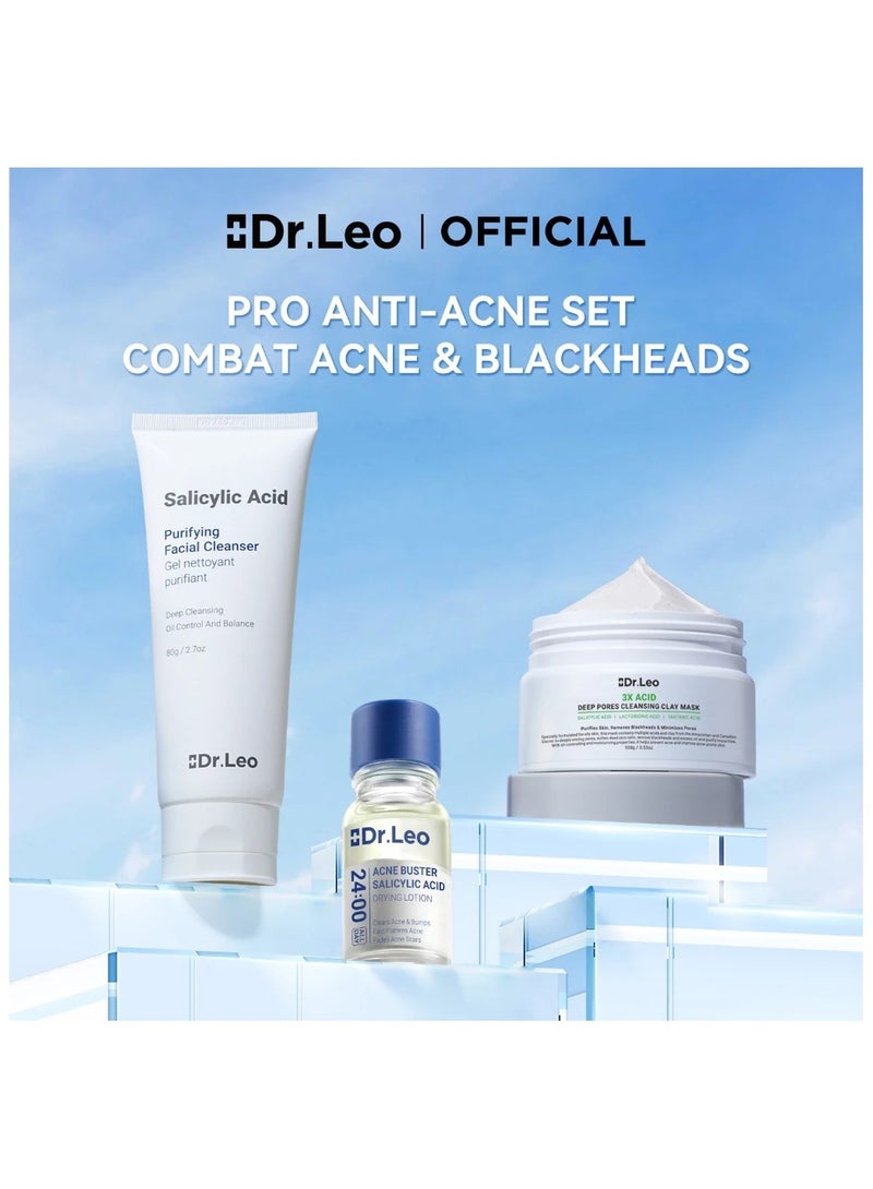 دكتور ليو طقم العناية بالبشرة من دكتور ليو – غسول منقّي + قناع طيني + لوشن معالج لحب الشباب - Image 1