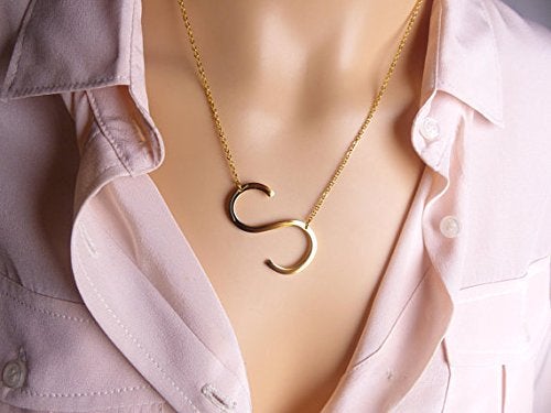 RINHOO Sideways Large Initial Necklace 18k Gold Plated Stainless Steel Big Letter Script Name Monogram Pendant Necklace for Women Gift(from Alphabet 26 A-Z) - Image 2