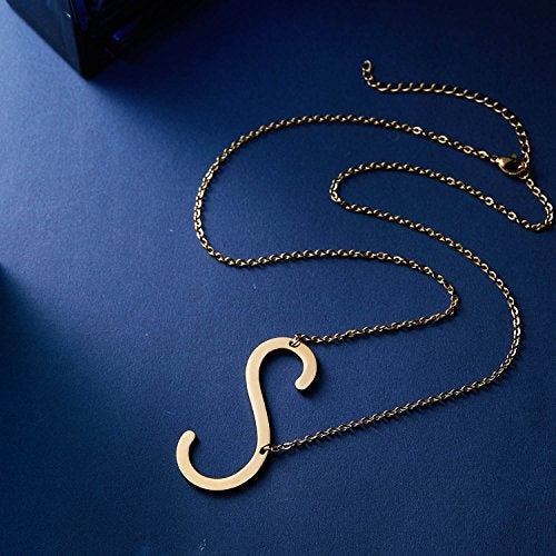 RINHOO Sideways Large Initial Necklace 18k Gold Plated Stainless Steel Big Letter Script Name Monogram Pendant Necklace for Women Gift(from Alphabet 26 A-Z) - Image 4