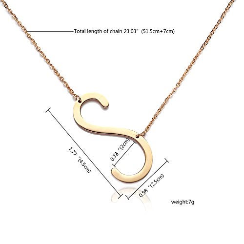 RINHOO Sideways Large Initial Necklace 18k Gold Plated Stainless Steel Big Letter Script Name Monogram Pendant Necklace for Women Gift(from Alphabet 26 A-Z) - Image 5