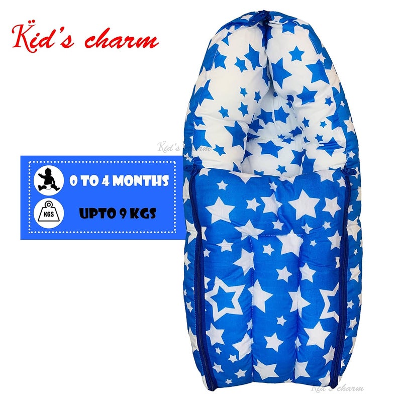 Kid's Charm Kids Charm Multi Star 2 PCS Combo Set 3 in 1 Babys Cotton Cum Carry Bed2 in 1 Babys Cotton Bed with Mosquito Net for 04 Months Blue - Image 4