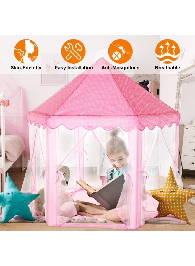 BLOOMING TIME Girls Game Tent, Hexagonal Princess Tent, Children's Tent Game House, Indoor and Outdoor Oversized Tulle Mosquito Net - Image 4