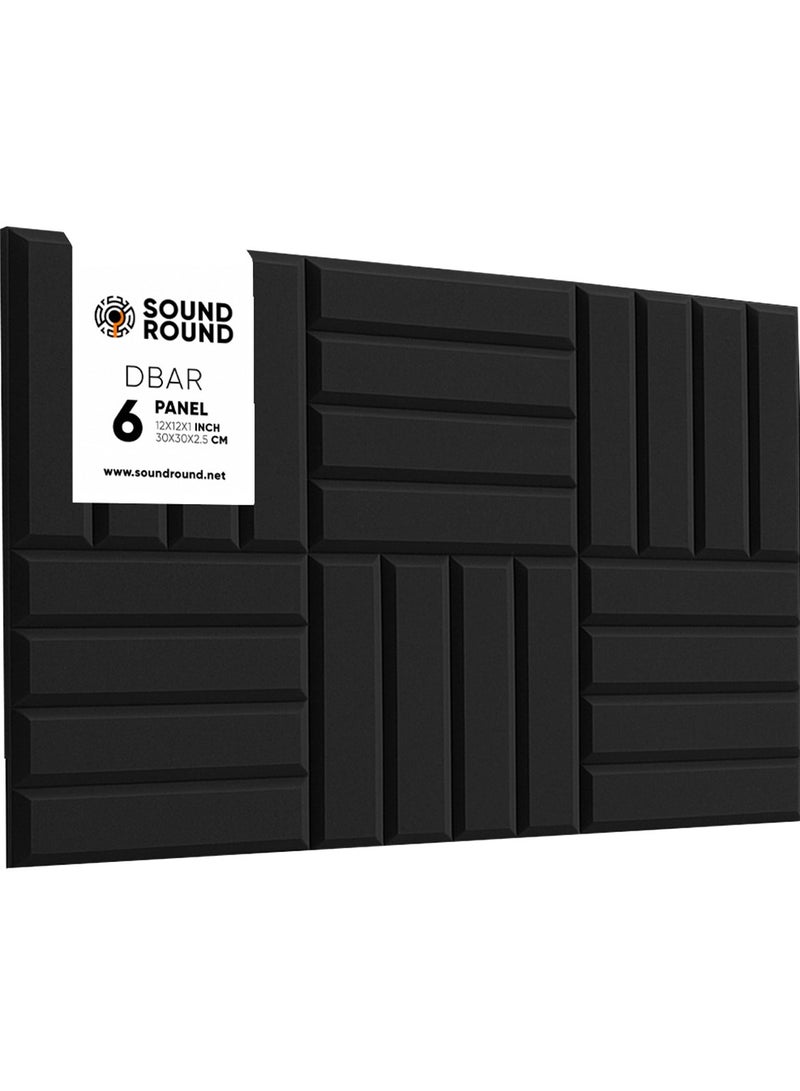 ساوند راوند ألواح الفوم الصوتي SoundRound مقاس 12×12×1 بوصة – عزل صوت احترافي بتصميم د-بار – للتحكم في الصدى ومعالجة السينما المنزلية – ألواح عالية الكثافة – 6 قطعة - لون رمادي غامق - Image 1