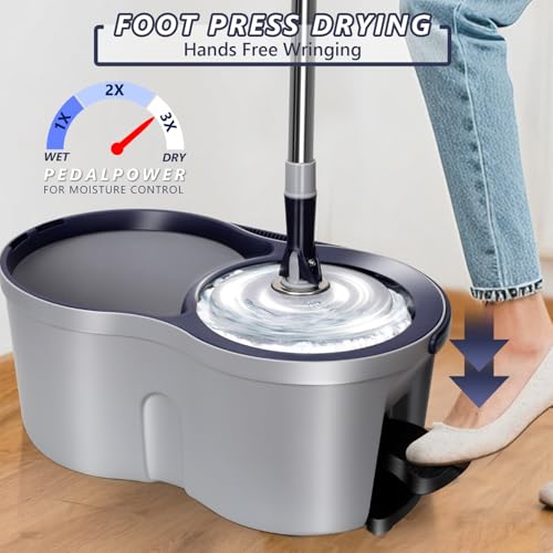 Masthome Spin Mop and Bucket Set,Masthome EasyWring Microfiber Spin Mop with 3 Mop Pads,Pedal Spinning Mops and Bucket with Wringer Set for Floor Cleaning - Home & Office Suitable - Image 2