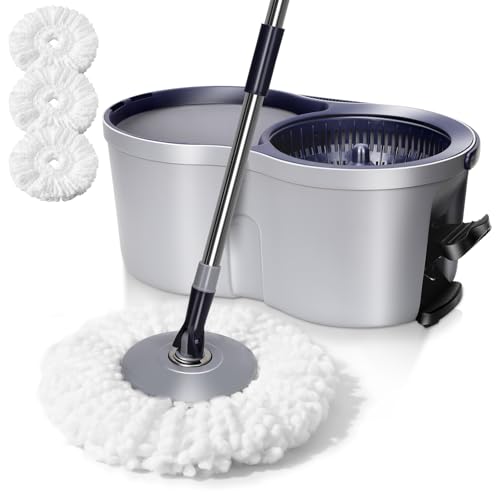 Masthome Spin Mop and Bucket Set,Masthome EasyWring Microfiber Spin Mop with 3 Mop Pads,Pedal Spinning Mops and Bucket with Wringer Set for Floor Cleaning - Home & Office Suitable - Image 1