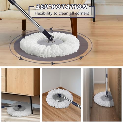 Masthome Spin Mop and Bucket Set,Masthome EasyWring Microfiber Spin Mop with 3 Mop Pads,Pedal Spinning Mops and Bucket with Wringer Set for Floor Cleaning - Home & Office Suitable - Image 4