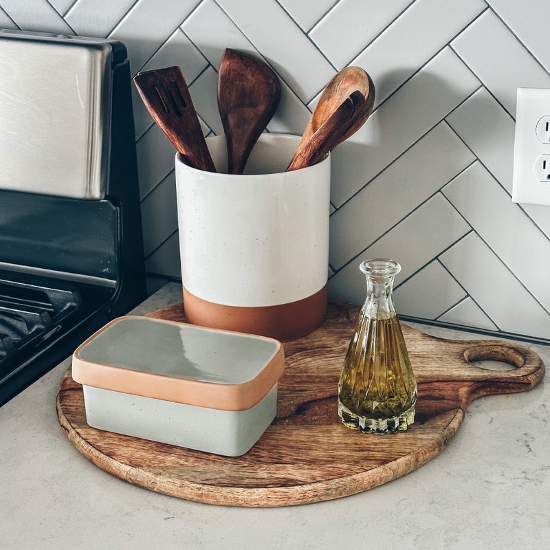 Mora Ceramic Two-in-One Butter Dish with Lid, Covered Butter Crock Container to Leave on Countertop - Large Storage Keeper/Holder for Kitchen, Gifts for Her, Butter Tray For Counter - Earl Grey - Image 5