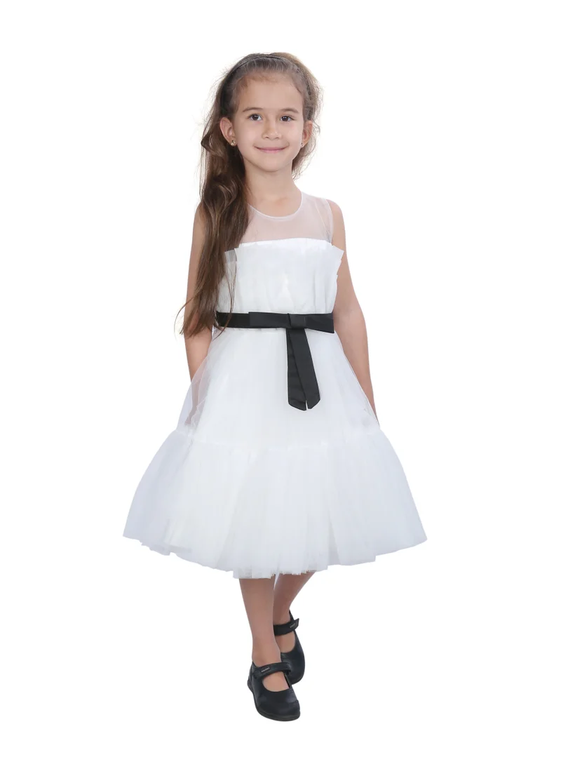 D'Daniela Toddler Girls Bow Front Ruffle Hem Mesh Gown Dress White black