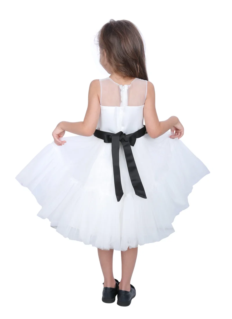 دىدانيالا Toddler Girls Bow Front Ruffle Hem Mesh Gown Dress White black