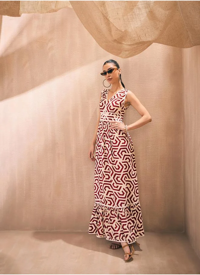 SASSAFRAS Geometric Back-Tie Dori Cut-Out Maxi Dress by Styli
