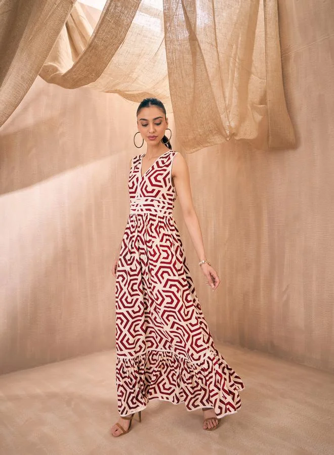 SASSAFRAS Geometric Back-Tie Dori Cut-Out Maxi Dress by Styli