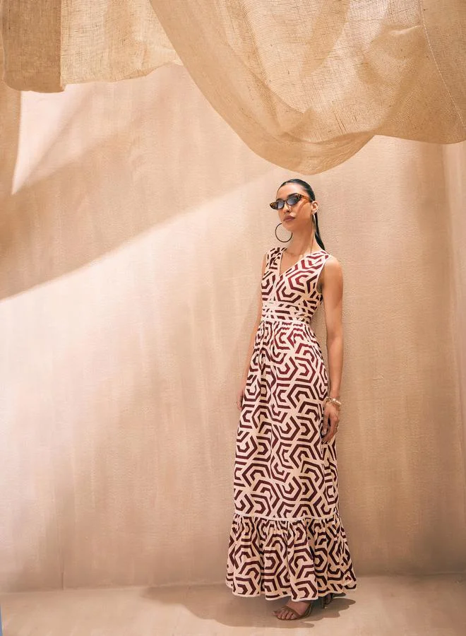 SASSAFRAS Geometric Back-Tie Dori Cut-Out Maxi Dress by Styli