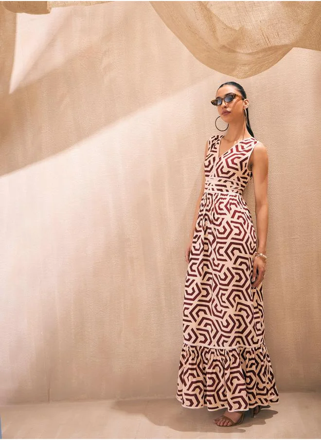SASSAFRAS Geometric Back-Tie Dori Cut-Out Maxi Dress by Styli