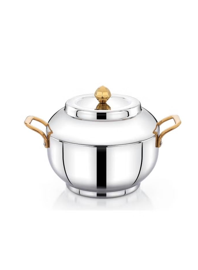 Homemaker Celerio Hotpot 2500ml – Premium Stainless Steel Casserole with Airtight Gold Lid & Silver Finish – Superior Heat Retention – Fine Finish, Smooth Texture – Hand & Dishwasher Safe - Image 1