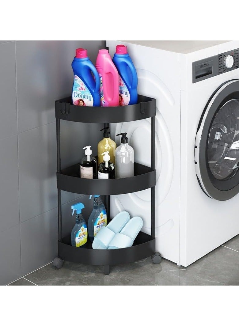 BLOOMING TIME 3-Tier Rolling Storage Cart,Corner Shelves， Multi-Purpose Organizer for Bathroom, Office & Kitchen, Plastic Shower Caddy Organizer Shelf, Easy to Assemble & Move - Image 1