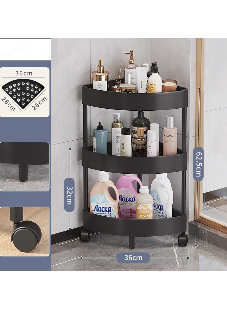 BLOOMING TIME 3-Tier Rolling Storage Cart,Corner Shelves， Multi-Purpose Organizer for Bathroom, Office & Kitchen, Plastic Shower Caddy Organizer Shelf, Easy to Assemble & Move - Image 2