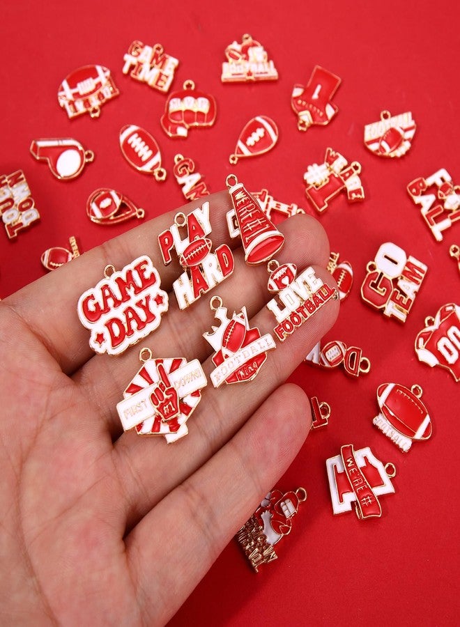 CEALXHENY 40PCS Game Day Charms for Bracelet Making Enamel Football Charms for Bracelet Necklace Earrings Jewelry Making DIY Football Mom Accessories Gifts (Red White) - Image 3