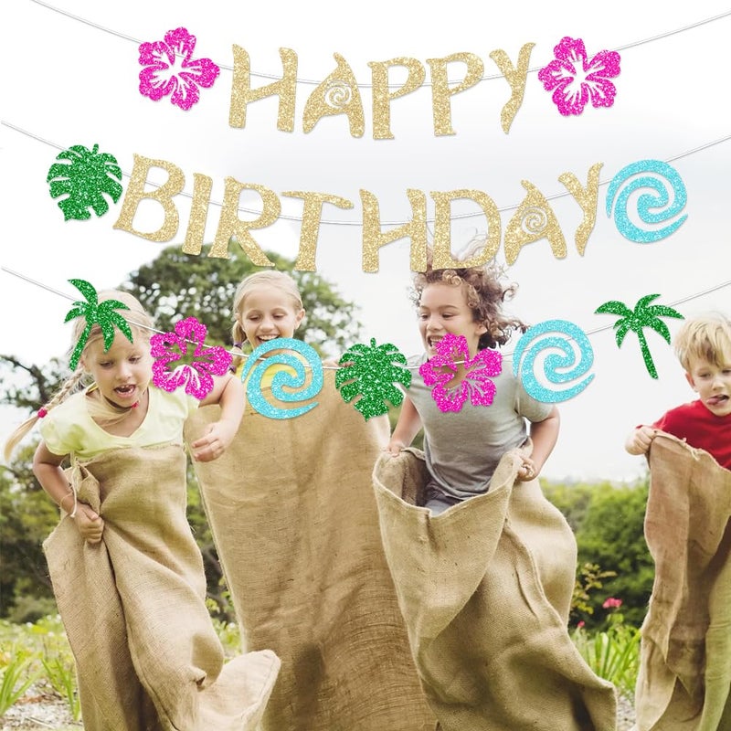 Fhgg Hawaiian Moana Birthday Banner Party Decoration Glittery Gold For Happy Birthday Tropical Luau Summer Baby Shower Decor - Image 5