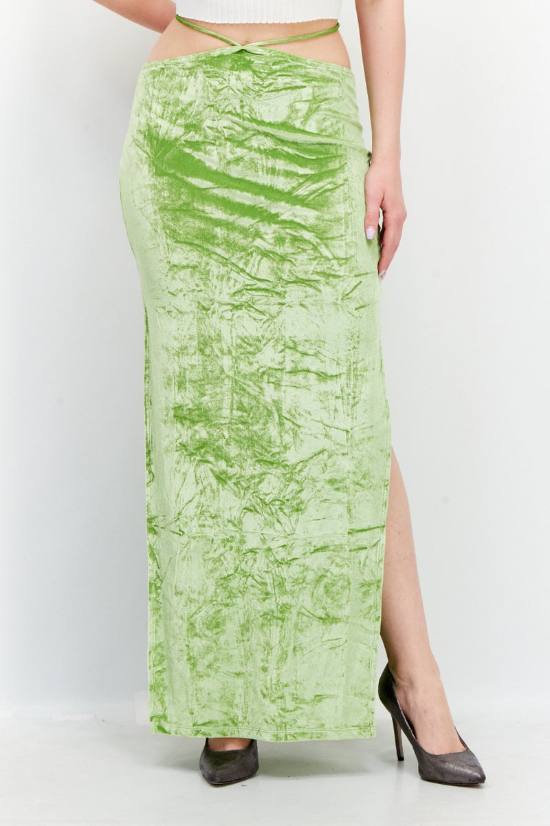 NA-KD Women Velvet Strap Detail Maxi Skirts, Green  - Image 1