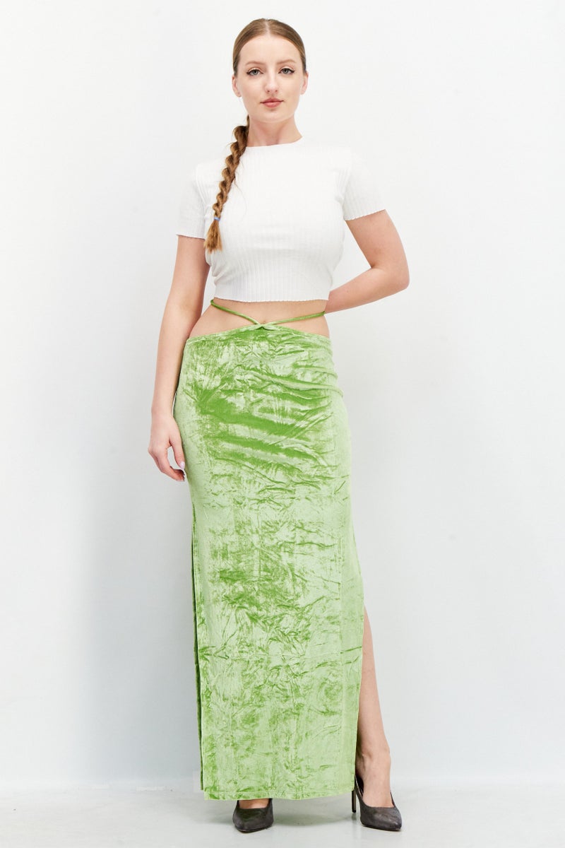 NA-KD Women Velvet Strap Detail Maxi Skirts, Green  - Image 4