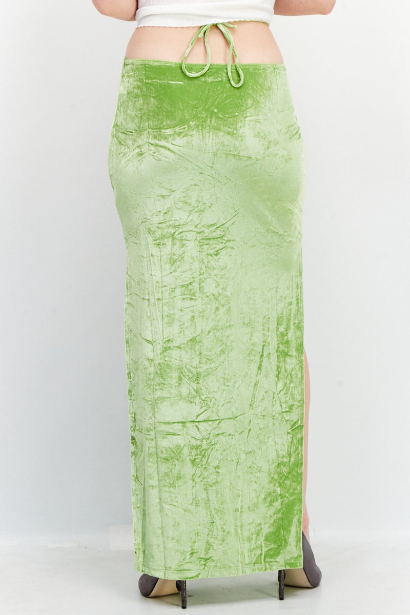 NA-KD Women Velvet Strap Detail Maxi Skirts, Green - Image 3