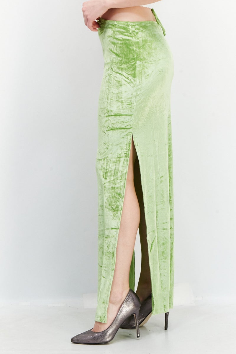 NA-KD Women Velvet Strap Detail Maxi Skirts, Green - Image 2