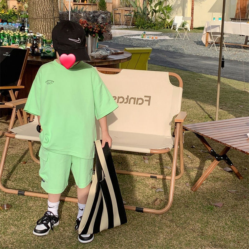 Children'S Wear Boy'S Cotton Suit Korean Style Casual Loose Short-Sleeved Shorts Two-Piece Trendy - Image 4