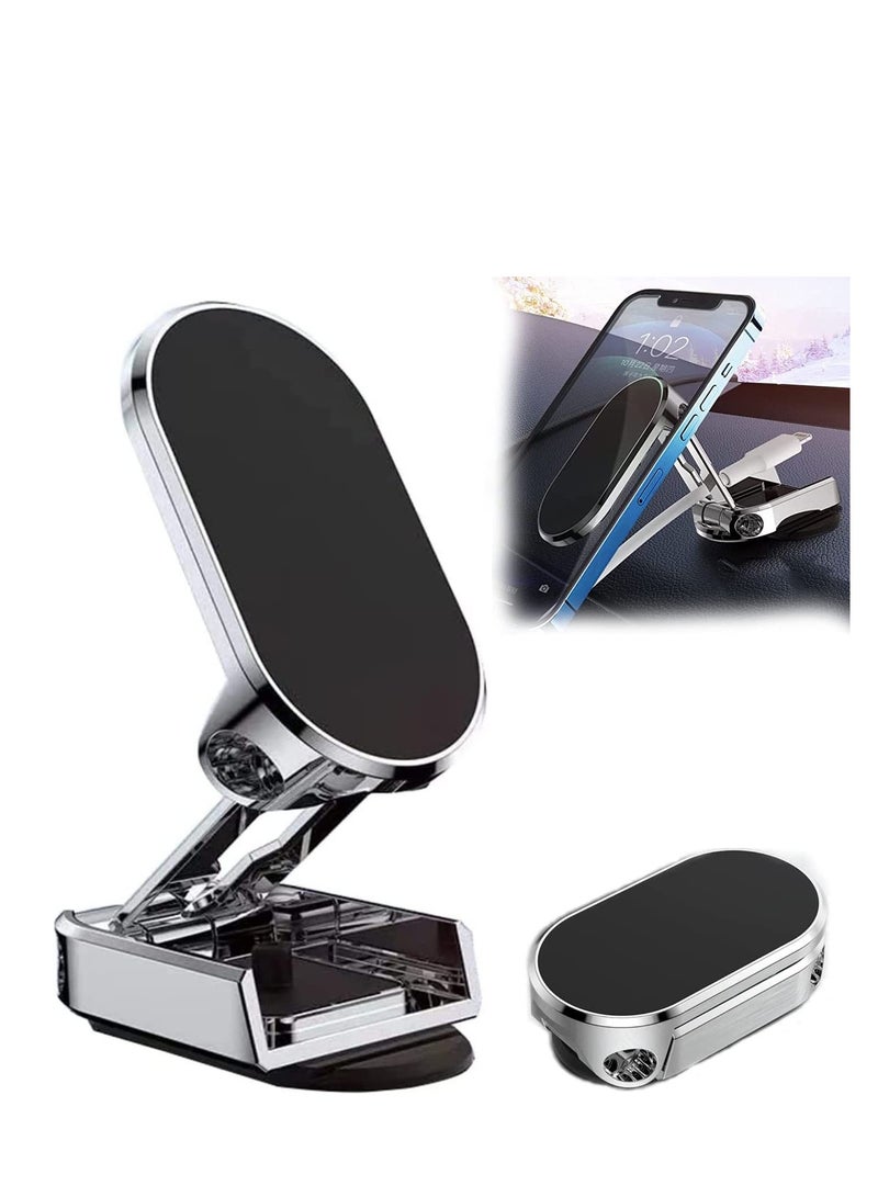 Excefore Folding Magnetic Phone Holder,【Super Magnet】【with 2 Metal Plates】 Car Magnetic Phone Holder,【360° Rotation】 Universal Dashboard Car Holder fit for iPhone,Samsung and Other Phones (Silver) - Image 1