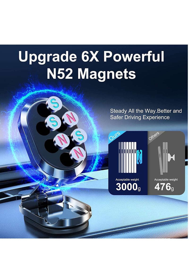 Excefore Folding Magnetic Phone Holder,【Super Magnet】【with 2 Metal Plates】 Car Magnetic Phone Holder,【360° Rotation】 Universal Dashboard Car Holder fit for iPhone,Samsung and Other Phones (Silver) - Image 3
