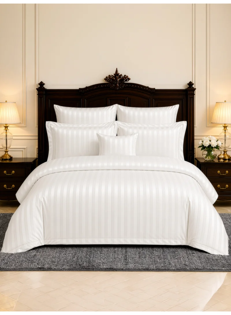 Donetella Hotel Striped Comforter Set, Fits 200x200 cm Size Bed, Removable Duvet Filler Included, 8-Pcs King Size, 350 GSM Filling.