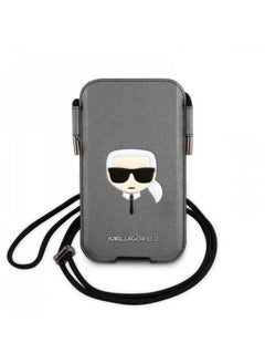 Karl Lagerfeld Karl lagerfeld PU Saffiano Pouch With Karl's Head Large - Silver  - Image 1