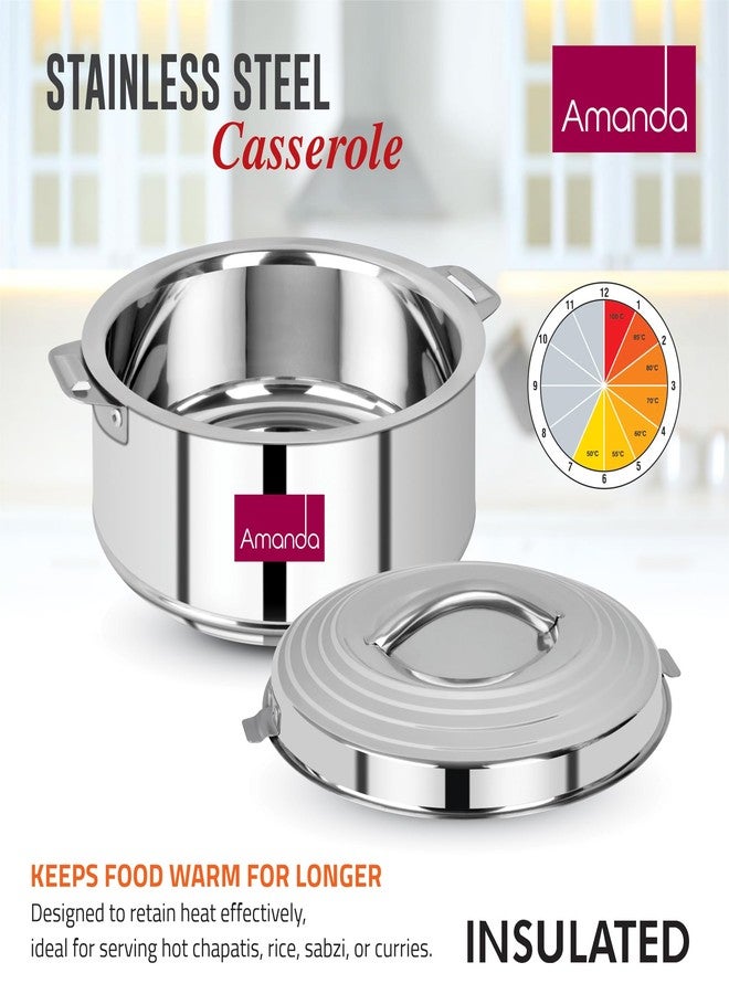 Amanda Stainless Steel Casserole |Available in 2000ml, 3000ml & 4000ml | Hot Pot for Roti, Sabji, Biryani | Daily Use Serving with Lid | Durable & Rust-Free (Casserole set of 2-3000ML & 4000ML) - Image 5