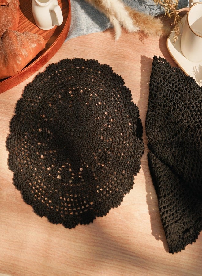 PHANTOMON Crochet Doilies Handmade Round Cotton Lace Table Placemats Knitted Tablecloth, Star Pattern Rippled Edge, Pack of 4 - Image 2