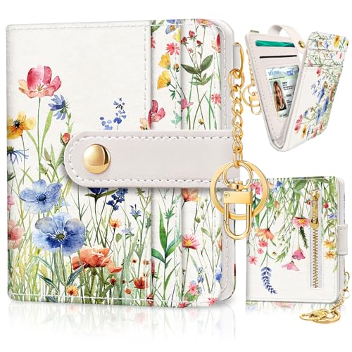 Jogjam Floral Flowers Rfid Ladies Wallet, Small Slim Thin Compact Credit Card Women Wallet, PU Leather Bifold Cash Zipper Coin Pocket ID Window for Female - Image 1
