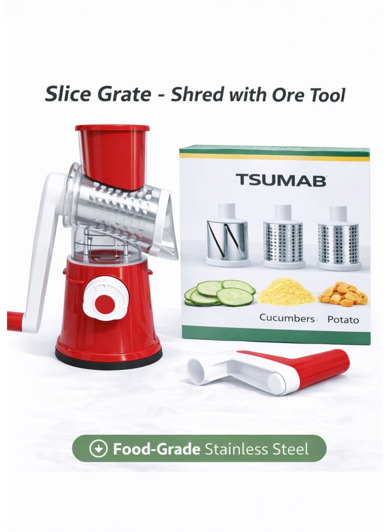 TSUMAB Manual Drum Grater & Slicer – 3-in-1 Stainless Steel Vegetable, Cheese & Nut Grater - Image 3