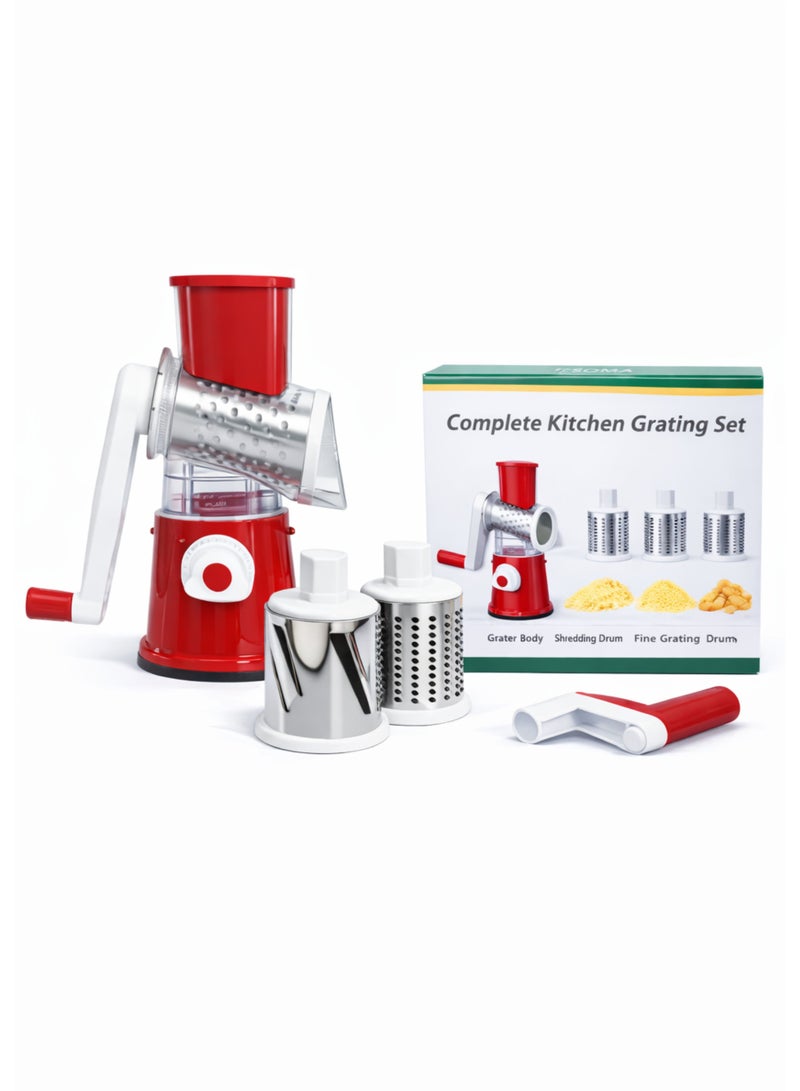 TSUMAB Manual Drum Grater & Slicer – 3-in-1 Stainless Steel Vegetable, Cheese & Nut Grater - Image 1