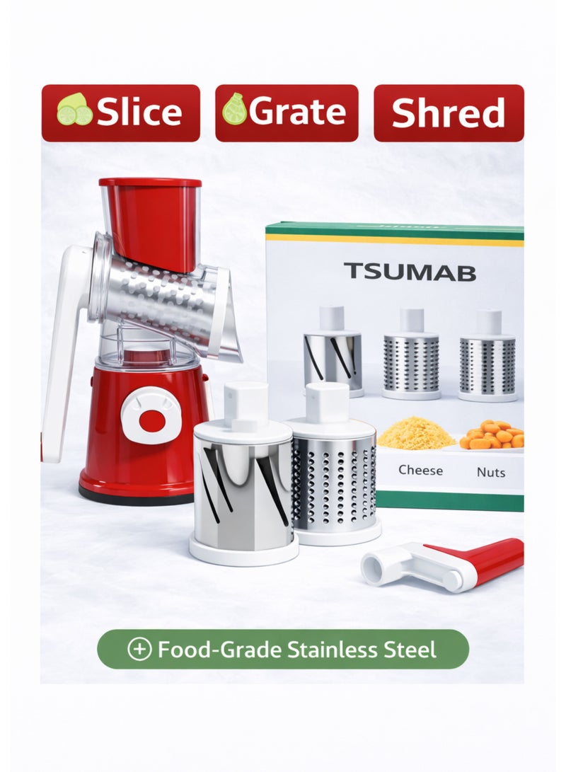 TSUMAB Manual Drum Grater & Slicer – 3-in-1 Stainless Steel Vegetable, Cheese & Nut Grater - Image 2