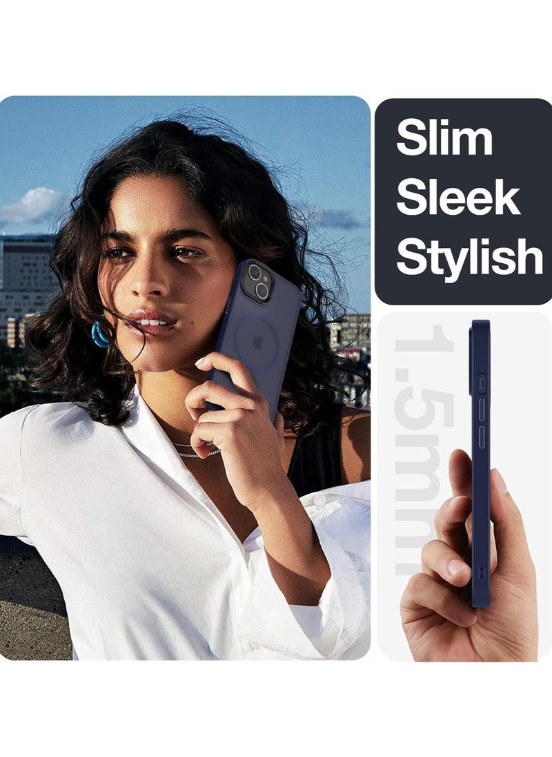 ماركة غير محددة - حالة مغناطيسية لـ iPhone 13/14 Case متوافقة مع حماية Magsafe العسكرية للحماية الشفافة غير اللامعة في حالة هاتف مضاد للصدمات (Blue) - Image 1