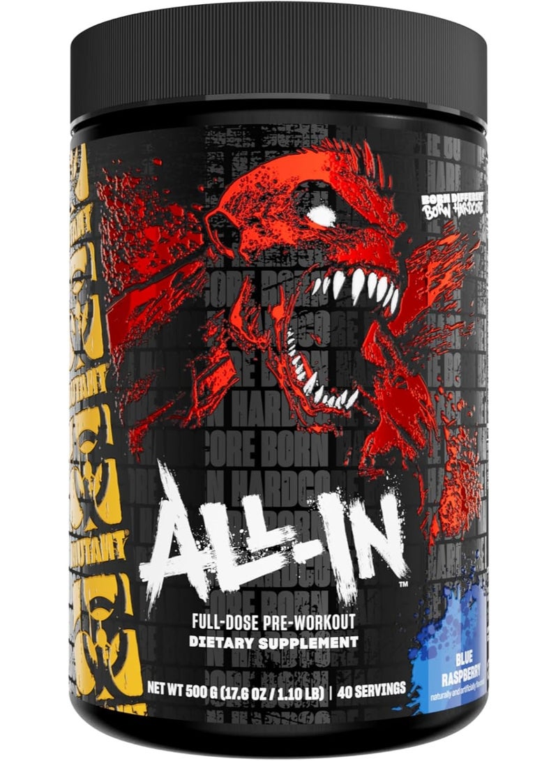 Mutant Madness All In Full Dose Pre-Workout 500g Blue Raspberry Flavour - Image 1