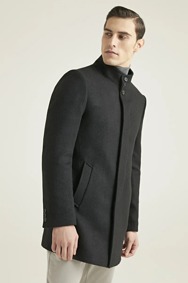 دي أس دامات Regular Fit Black Judge Collar Cashmere Coat 5HF08ORT10002