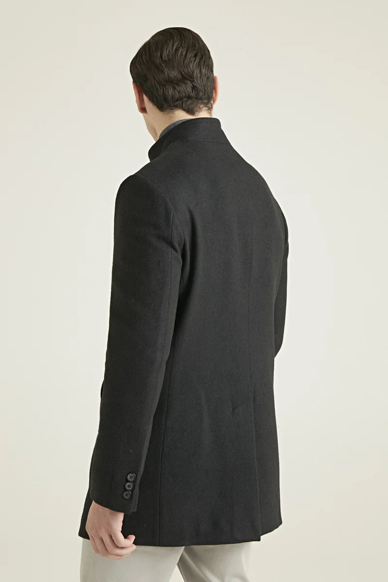 دي أس دامات Regular Fit Black Judge Collar Cashmere Coat 5HF08ORT10002