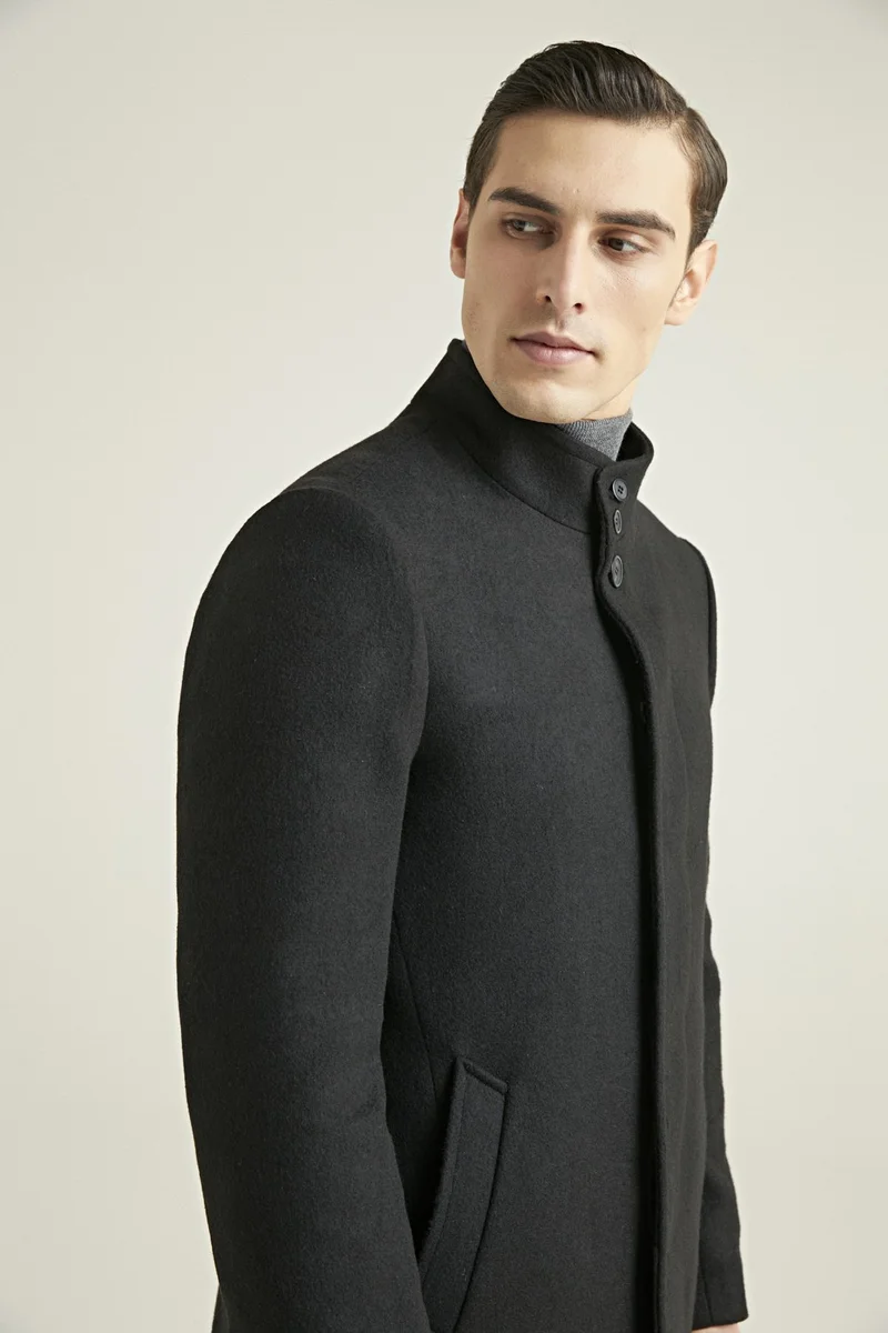 دي أس دامات Regular Fit Black Judge Collar Cashmere Coat 5HF08ORT10002